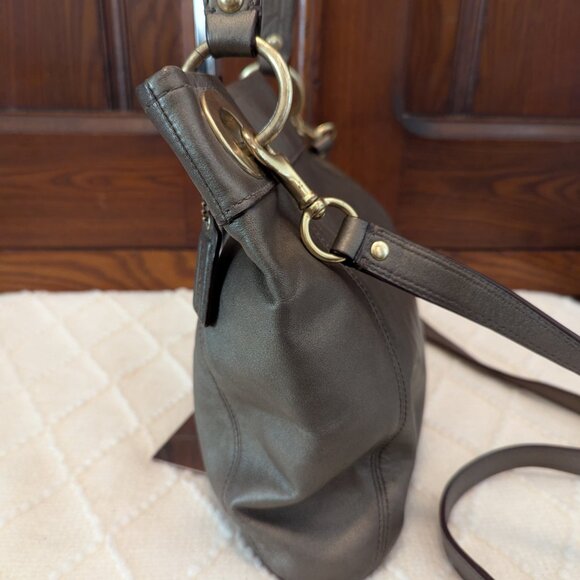 Coach Ashley F17605 Metallic Leather Shoulder Crossbody Bag Purse Bronze Gold - Picture 7 of 13